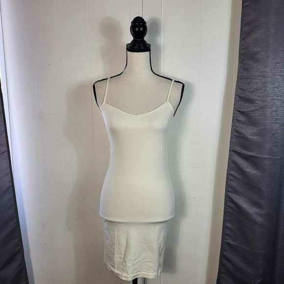 FREE PEOPLE White Seamless Stretch Slip Tank Dress Size Medium Large - Picture 2 of 4